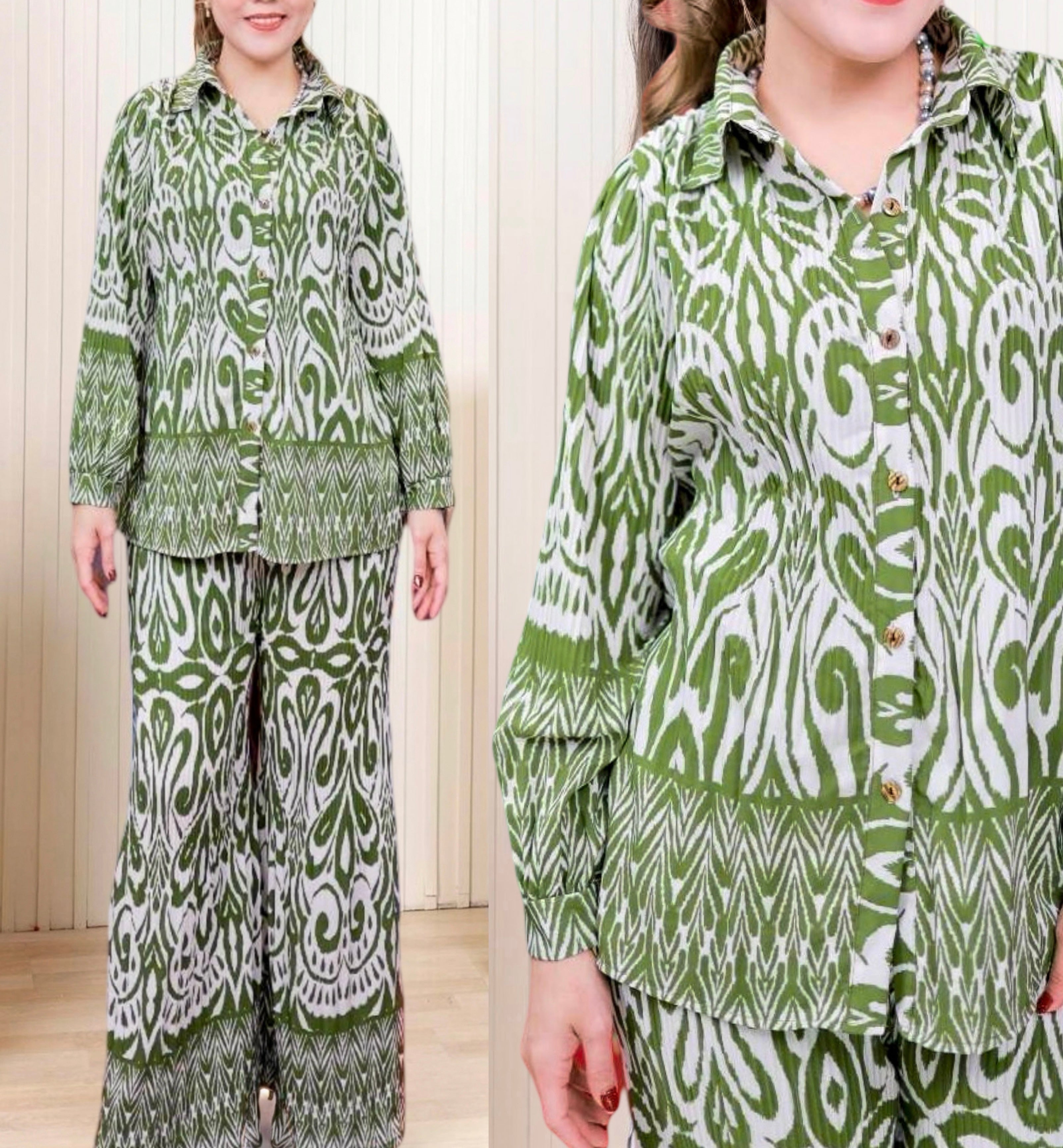 Pleated blouse & pants set